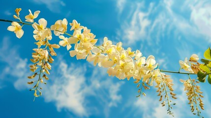 Canvas Print - White Flowers Against Blue Sky.