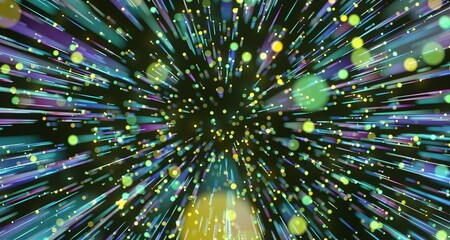 Poster - Neon streams move along curved trajectory on black