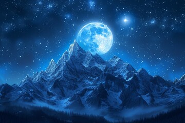 Canvas Print - Majestic Moonlit Mountain Landscape