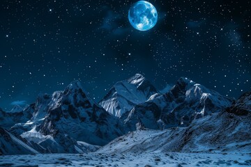 Wall Mural - Nighttime Mountain Landscape with Moon