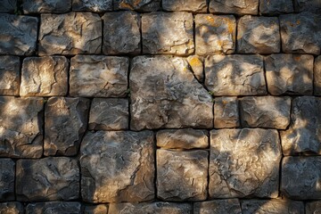 Wall Mural - Rough Stone Wall with Sunlight Shadows