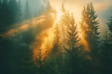 Poster - Sunrise through Forest Trees