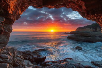 Canvas Print - Breathtaking Coastal Cave Sunset