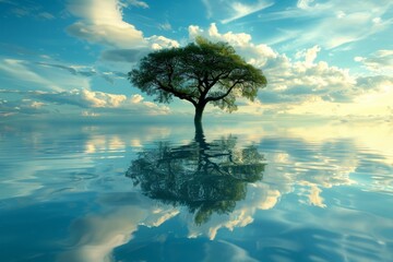 Wall Mural - Lone Tree Reflection in Tranquil Water