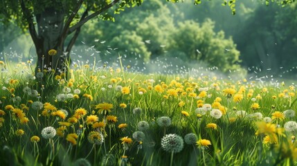 Wall Mural - Dandelion Meadow in Summer.