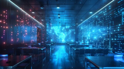 Wall Mural - Futuristic Classroom with Holographic Displays and Interactive Learning Technology Concept