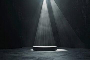 Product showcase with spotlight. Black studio room background. Use as montage for product display with generative ai