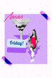 © deagreez - Vertical photo collage of excited girl hold iphone device receive message friday alcohol occasion martini isolated on painted background