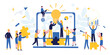 © Ekaterina  Siubarova - Business concept. Team metaphor. People connect puzzle elements. Flat illustration in flat design style. Teamwork, collaboration, partnership. Businessmen working together and moving towards success.