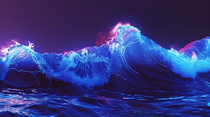 A sleek and simple image of a dark blue stormy wave, with bright, neon accents