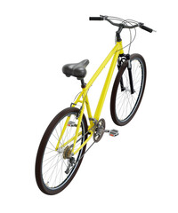 Wall Mural - yellow bicycle, top back view. Black leather saddle and handles. Png clipart isolated on transparent background