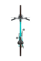 Wall Mural - Blue green bicycle, top view. Black leather saddle and handles. Png clipart isolated on transparent background