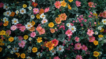 Wall Mural - Vibrant floral meadow with colorful spring blossoms in full bloom