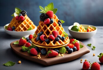 Wall Mural - crispy waffle cone filled savory ingredients, delicious, snack, tasty, crunchy, meal, lunch, dinner, appetizing, homemade, cuisine, culinary, dish, gourmet,