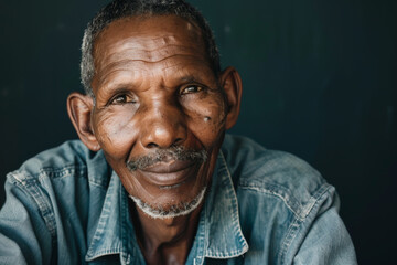 Canvas Print - Close-up portrait of a senior man of African descent, studio photo, against a sleek gray studio backdrop