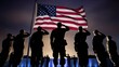 © riko2022 - Veterans Day honor with silhouetted soldiers saluting the American flag