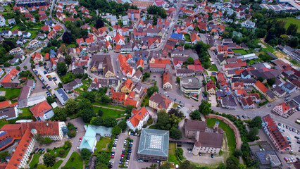 Wall Mural - A panorama aerial view of the old town of Wertingen in Germany, on a sunny day in early summer.