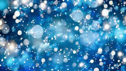 Wall Mural - Blue Bokeh Background With Sparkling Lights And Snowflakes