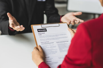 Wall Mural - Job searching, Applicants submit application documents and resumes during job interviews in the office. Job interview