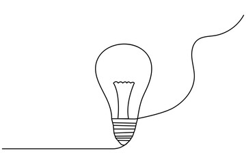 Light bulb continuous one line drawing of bulb isolated outline vector icon