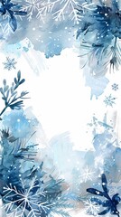 Wall Mural - Blue Watercolor Frame with Snowflakes - Artistic Background