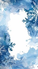 Wall Mural - Blue Watercolor Frame with Snowflakes - Artistic Background