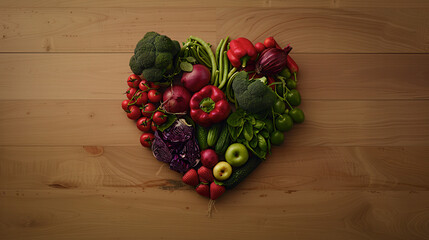 Poster - A heart made of various fruits and vegetables displayed on a rus