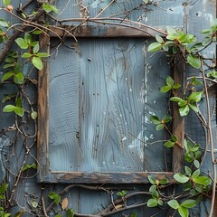 Canvas Print - Rustic Wooden Frame with Nature Inspired Leaves and Branches Background