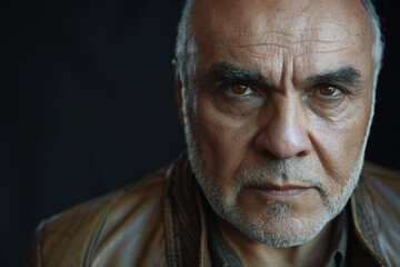 Canvas Print - Close-up portrait of a middle aged man of Middle Eastern descent, studio photo, against a sleek gray studio backdrop