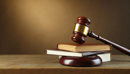 Wall Mural - Wooden gavel and books on wooden table, law concept