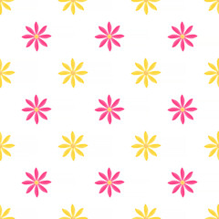 Sticker - abstract seamless pattern: purple and yellow flowers against white