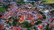 © Stefan_Media - Aerial panorama view around the old town of Monheim on an overcast summer day in Germany.