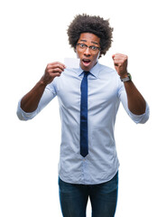 Poster - Afro american man holding visit card over isolated background annoyed and frustrated shouting with anger, crazy and yelling with raised hand, anger concept