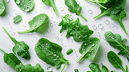 Wall Mural - Fresh Arugula Leaves with Water Droplets