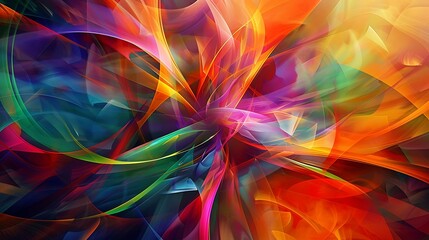 Wall Mural - Vivid blend of swirling colors and geometric shapes creating a dynamic and energetic abstract background