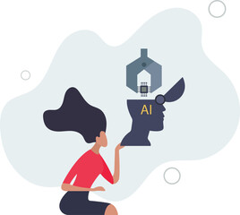 AI, Artificial Intelligence to think like human, machine learning technology to calculate and solve problem,flat design.illustration with people.