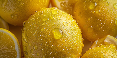 Wall Mural - Group of Fresh Lemons with Water Droplets