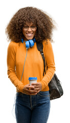 Canvas Print - African american student woman thinking and looking up expressing doubt and wonder