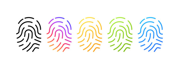 Biometry set icons. Fingerprint Icons. Linear and flat styles. Vector icons.