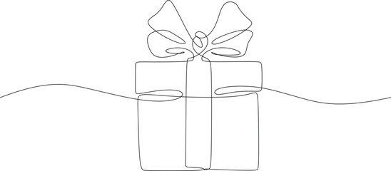 Gift box for Christmas, birthday or holyday in line art drawing style