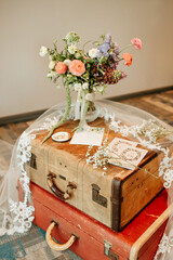 Flowers on travel trunk