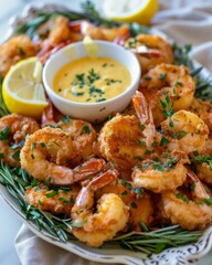 Crispy golden shrimp with a side of dipping sauce