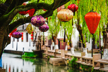 Wall Mural - Zhouzhuang, China - December 3 2023 : Historical center in fall, HDR Image