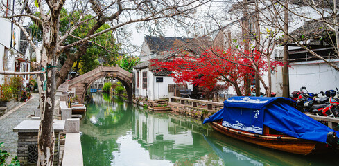 Wall Mural - Zhouzhuang, China - December 3 2023 : Historical center in fall, HDR Image