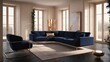 © fida - nterior of living room with blue sofa with golden mixture