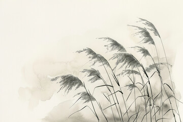 Sticker - A painting of tall grasses with a cloudy sky in the background