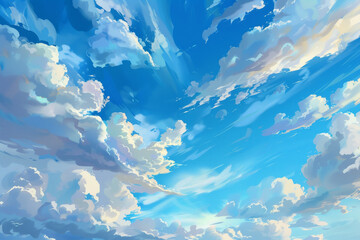 Poster - A blue sky with clouds and a white cloud in the middle