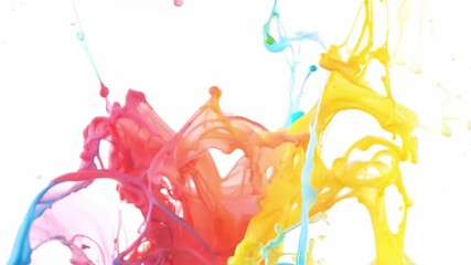 Poster - Red, blue, and yellow paint splash against a white background, creating a dynamic and vibrant image. The colors burst outwards, creating a sense of energy and movement.