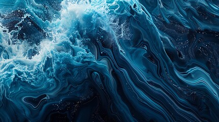 Wall Mural - An ultra HD high-quality abstract stormy wave in deep blue, with a simple, colorful design