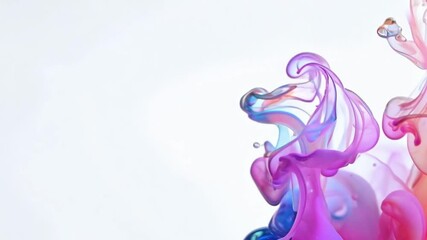 Fototapete - Pink, blue, and purple ink swirls and mixes in clear water, creating a vibrant and abstract pattern.
